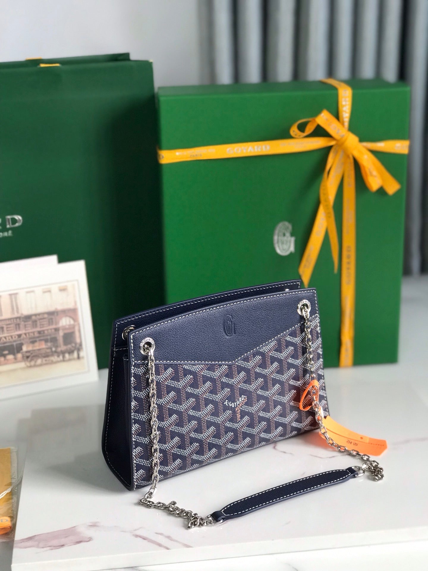 ROUETTE STRUCTURÃ‰ MINI BAG 21 IN NAVY BLUE GOYARDINE CANVAS AND CALFSKIN