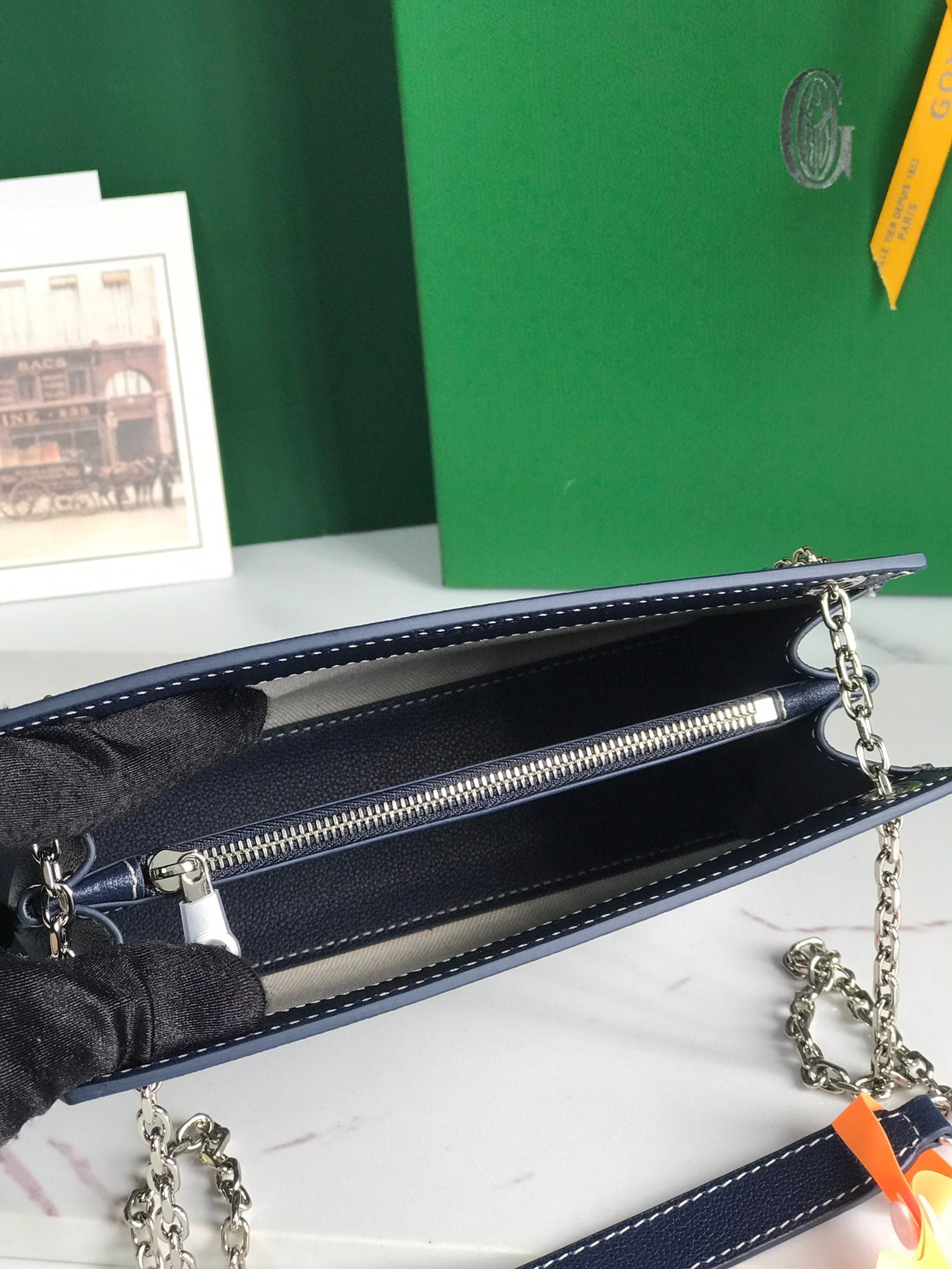 ROUETTE STRUCTURÃ‰ MINI BAG 21 IN NAVY BLUE GOYARDINE CANVAS AND CALFSKIN