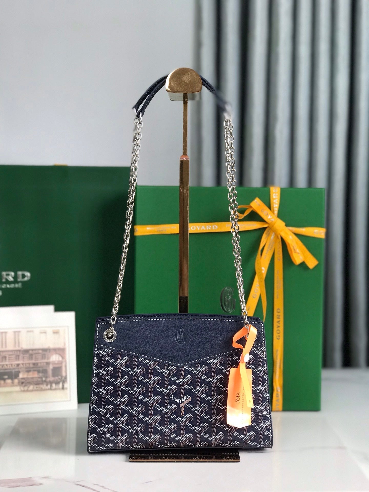 ROUETTE STRUCTURÃ‰ MINI BAG 21 IN NAVY BLUE GOYARDINE CANVAS AND CALFSKIN
