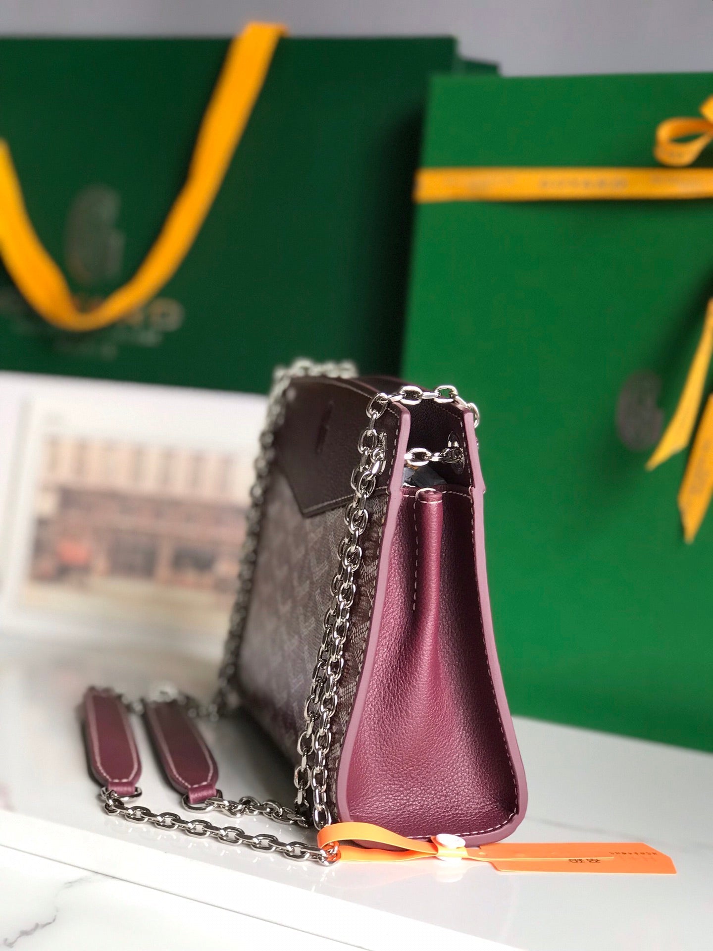 ROUETTE STRUCTURÃ‰ MINI BAG 21 IN WINE RED GOYARDINE CANVAS AND CALFSKIN