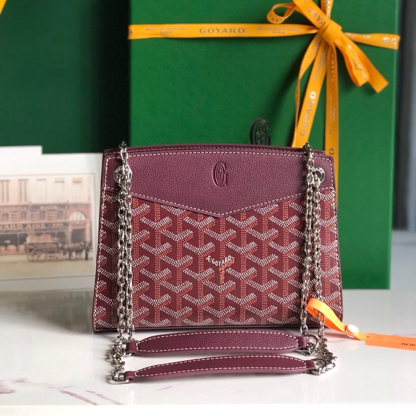 ROUETTE STRUCTURÃ‰ MINI BAG 21 IN WINE RED GOYARDINE CANVAS AND CALFSKIN