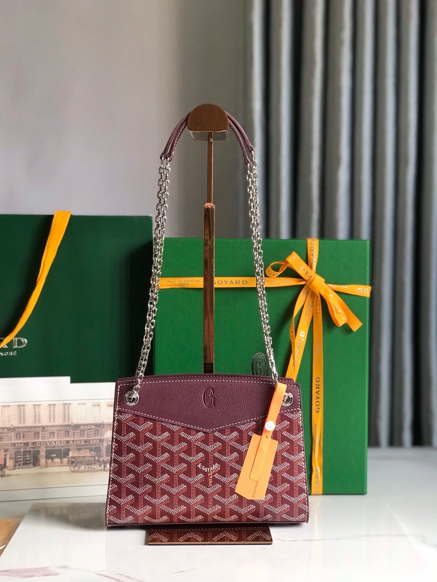 ROUETTE STRUCTURÃ‰ MINI BAG 21 IN WINE RED GOYARDINE CANVAS AND CALFSKIN