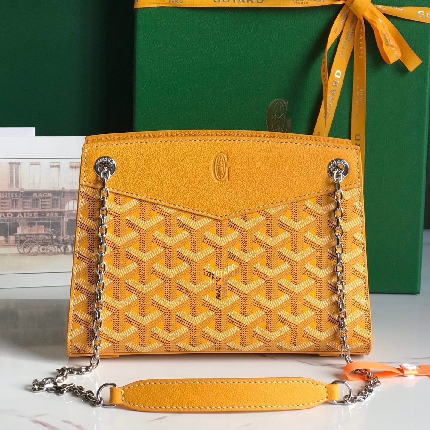 ROUETTE STRUCTURÃ‰ MINI BAG 21 IN YELLOW GOYARDINE CANVAS AND CALFSKIN