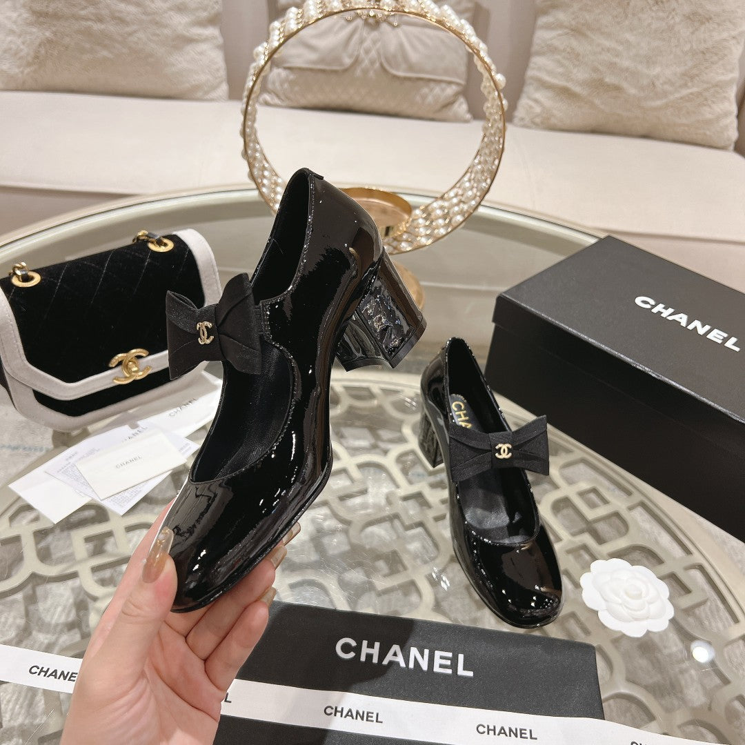 CC High Mary Janes 55mm Black With Bow Glossy Calfskin 943290