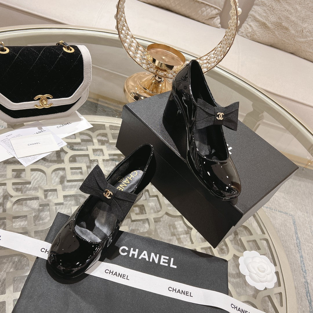 CC High Mary Janes 55mm Black With Bow Glossy Calfskin 943290