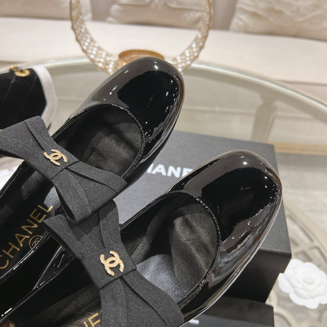 CC High Mary Janes 55mm Black With Bow Glossy Calfskin 943290