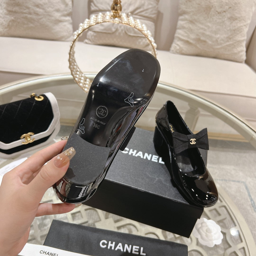 CC High Mary Janes 55mm Black With Bow Glossy Calfskin 943290