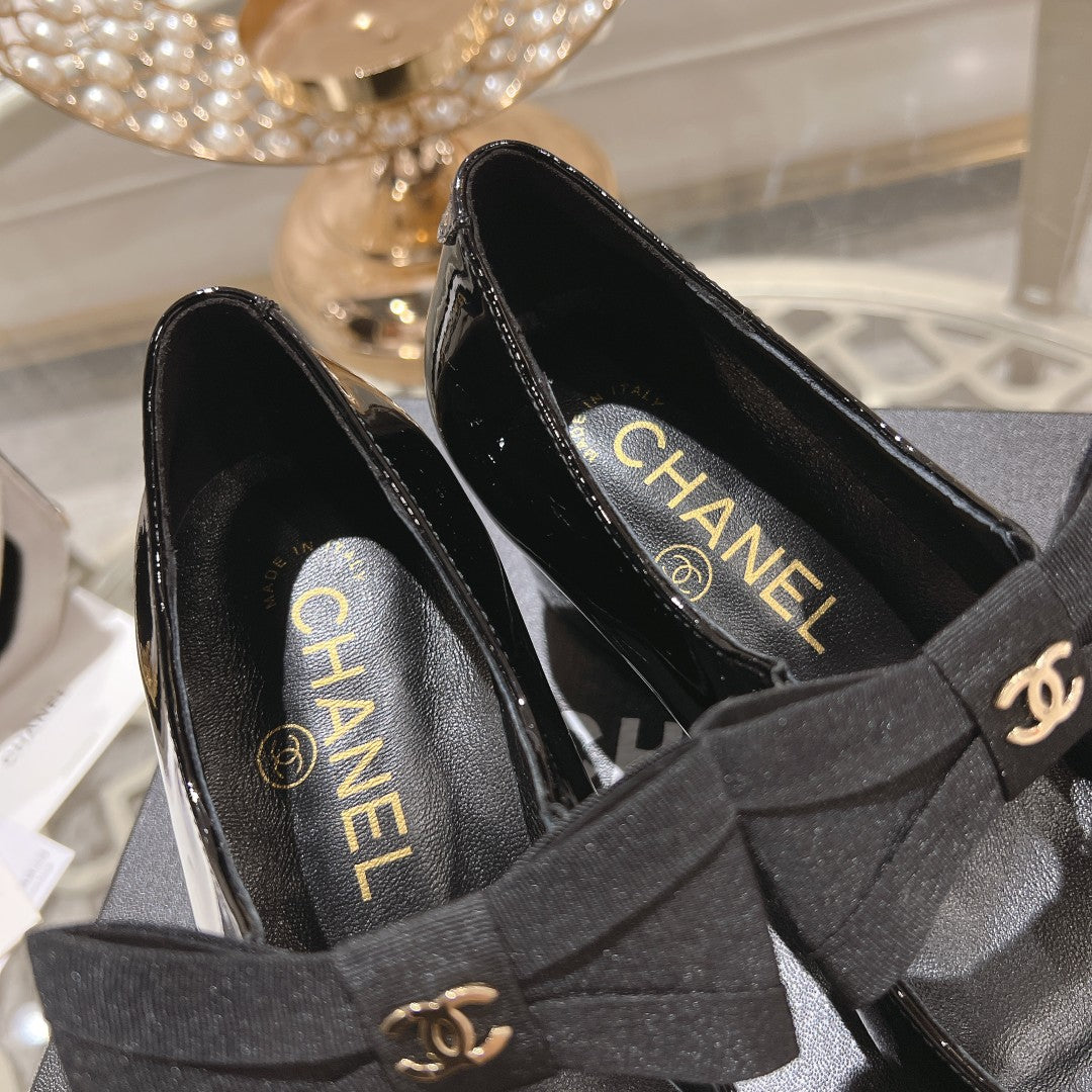 CC High Mary Janes 55mm Black With Bow Glossy Calfskin 943290