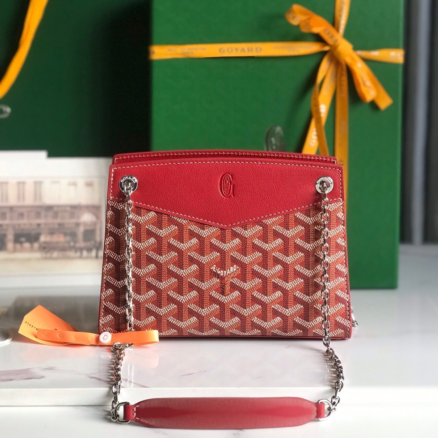 ROUETTE STRUCTURÃ‰ MINI BAG 21 IN CLASSIC RED GOYARDINE CANVAS AND CALFSKIN