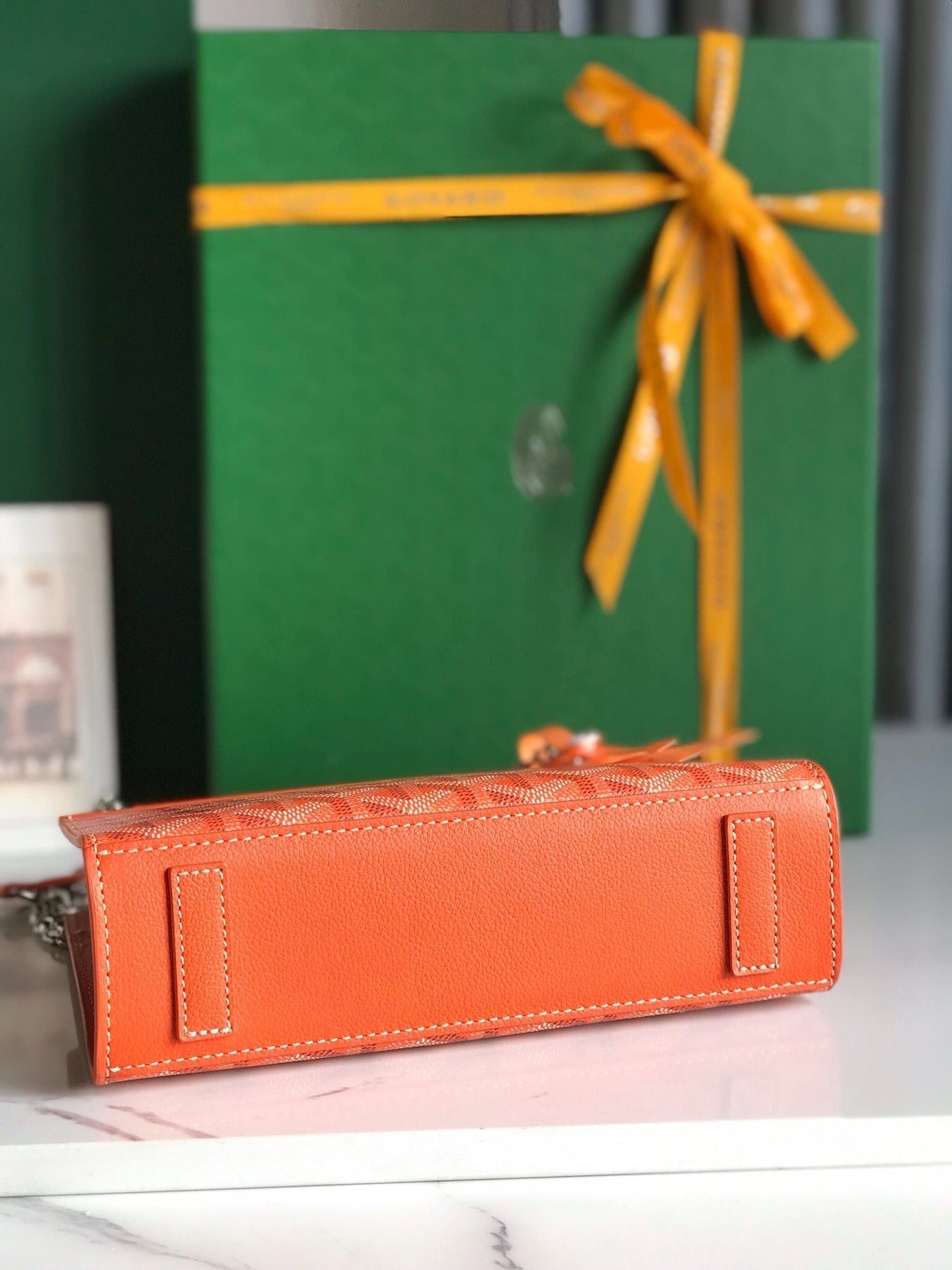 ROUETTE STRUCTURÃ‰ MINI BAG 21 IN ORANGE GOYARDINE CANVAS AND CALFSKIN