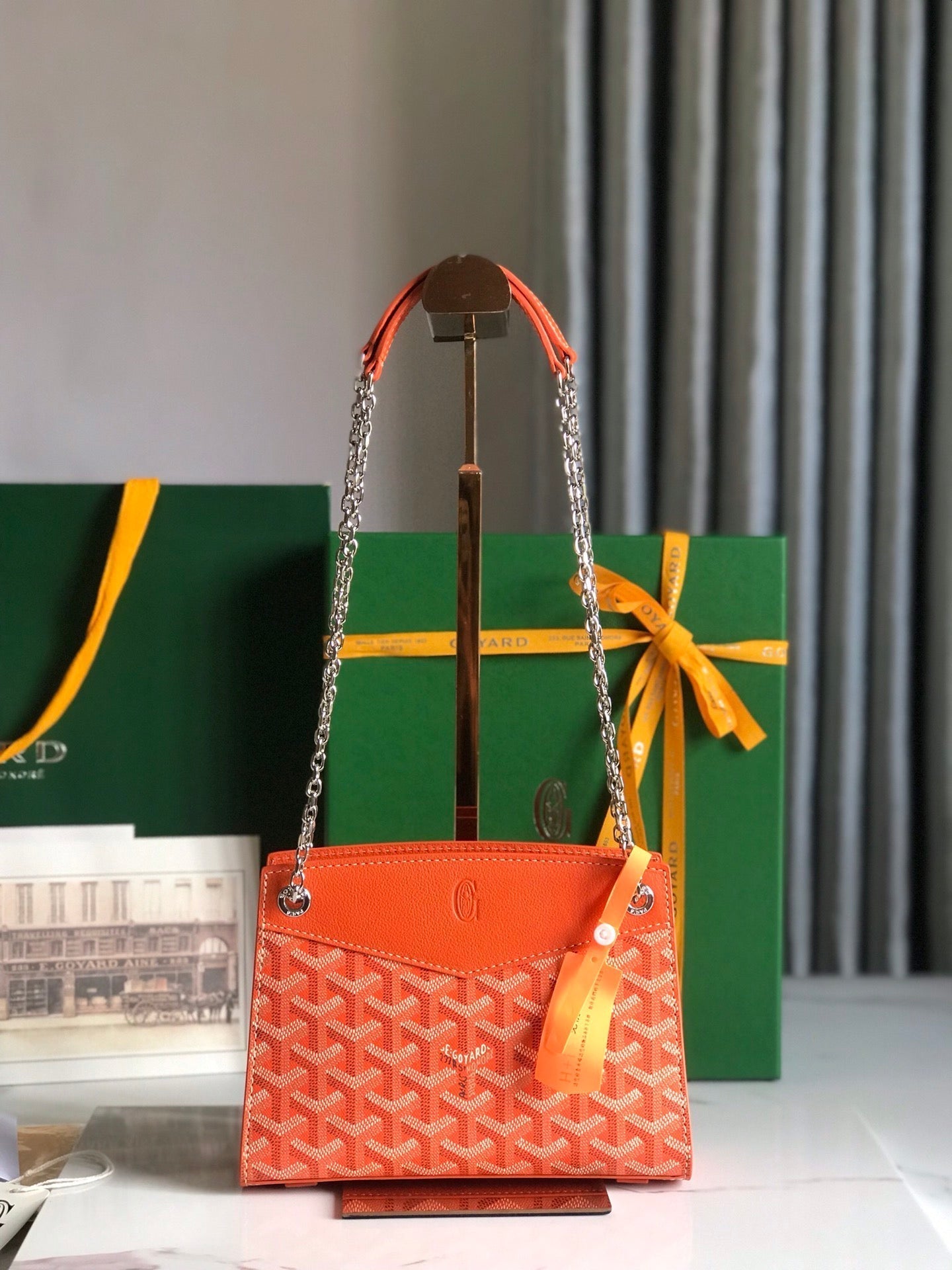 ROUETTE STRUCTURÃ‰ MINI BAG 21 IN ORANGE GOYARDINE CANVAS AND CALFSKIN