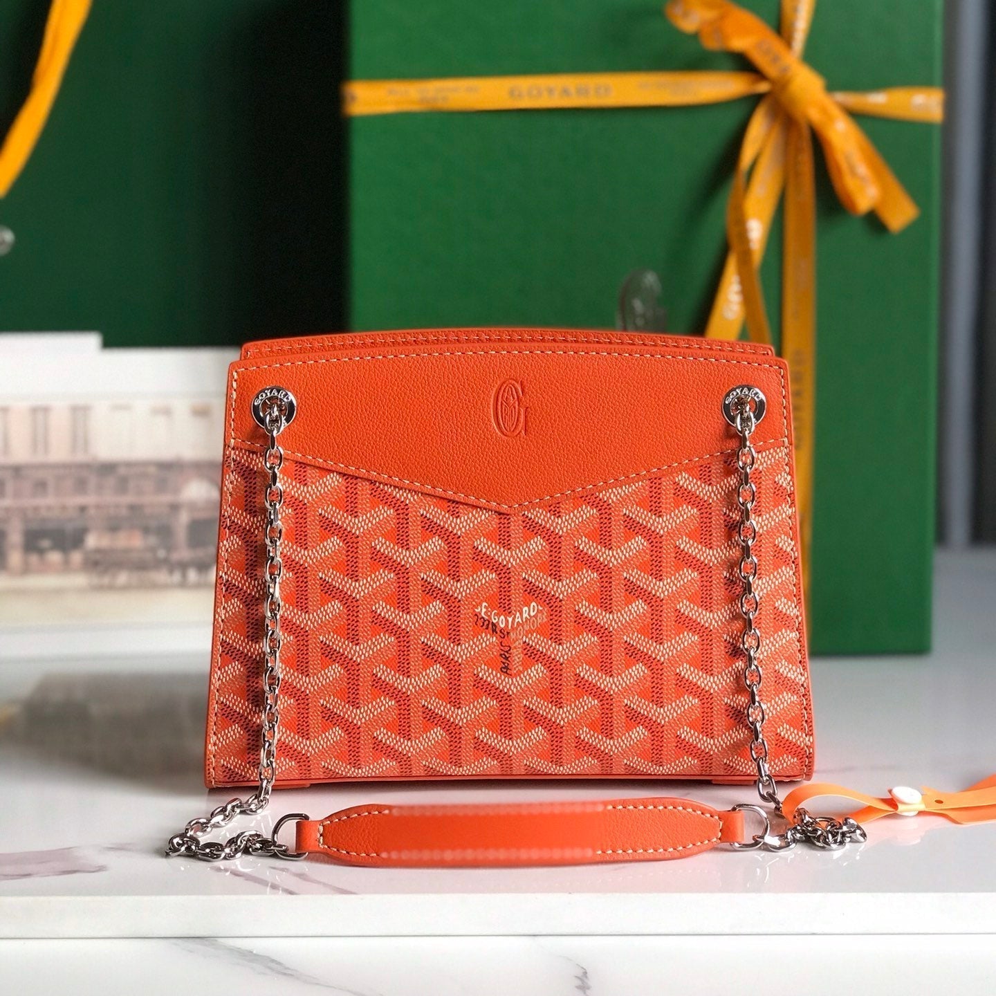 ROUETTE STRUCTURÃ‰ MINI BAG 21 IN ORANGE GOYARDINE CANVAS AND CALFSKIN
