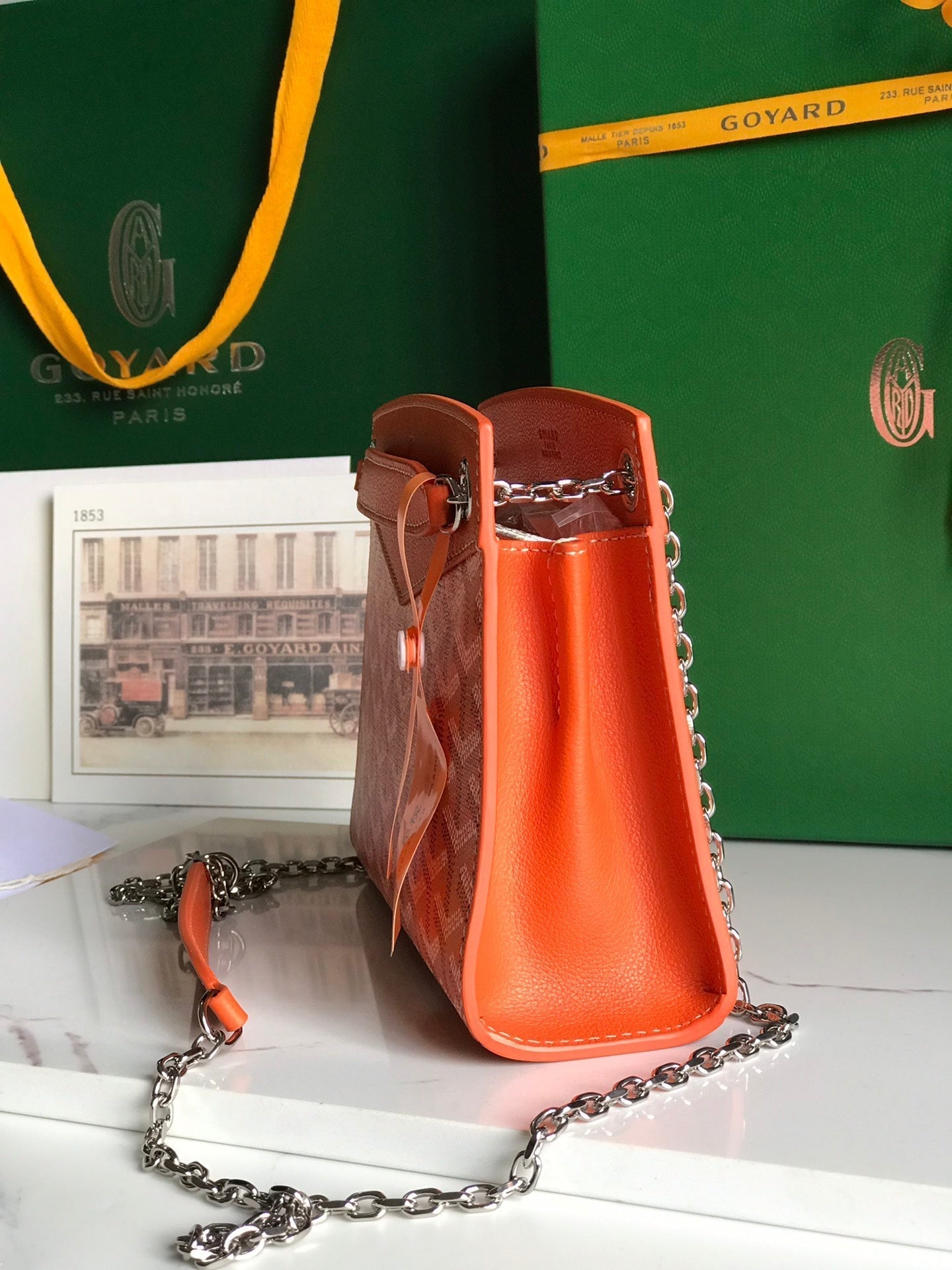 ROUETTE STRUCTURÃ‰ MINI BAG 21 IN ORANGE GOYARDINE CANVAS AND CALFSKIN