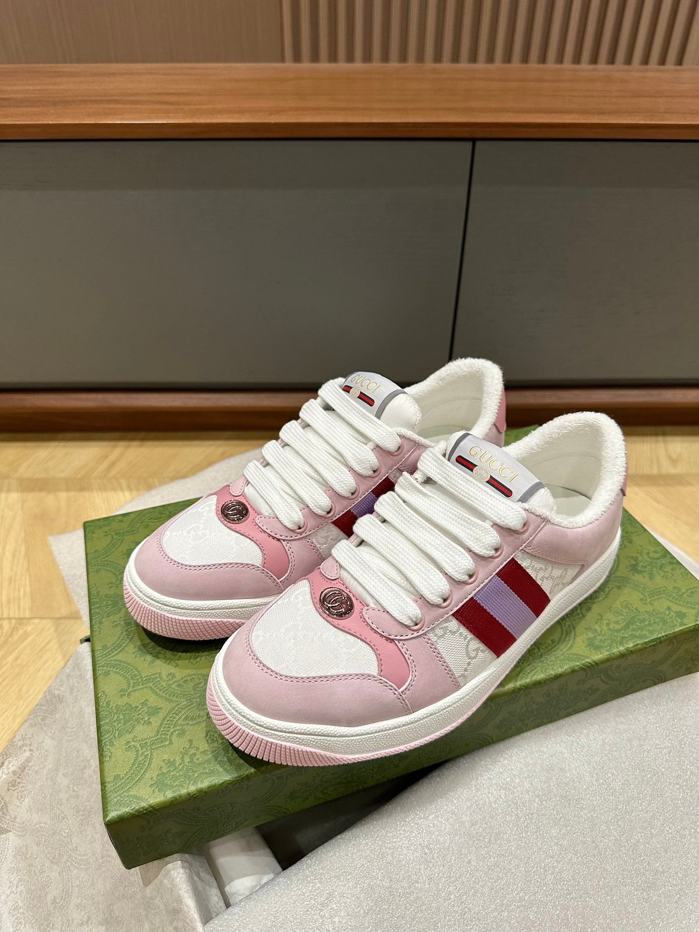 GG WOMEN'S SCREENER TRAINER LIGHT PINK CALFSKIN