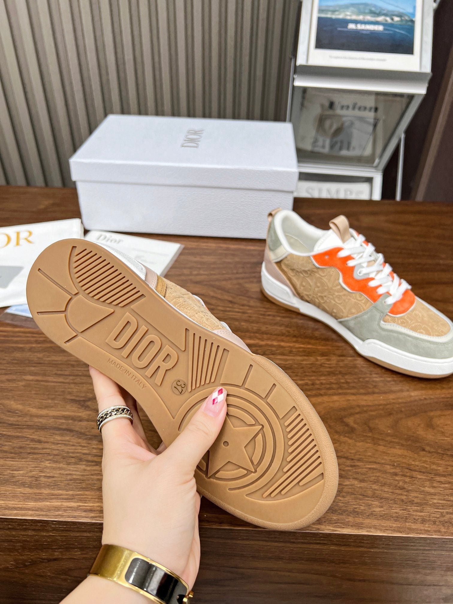 CD One Sneaker Brown Orange Mix Grey Beige Oblique Perforated Suede And Calfskin