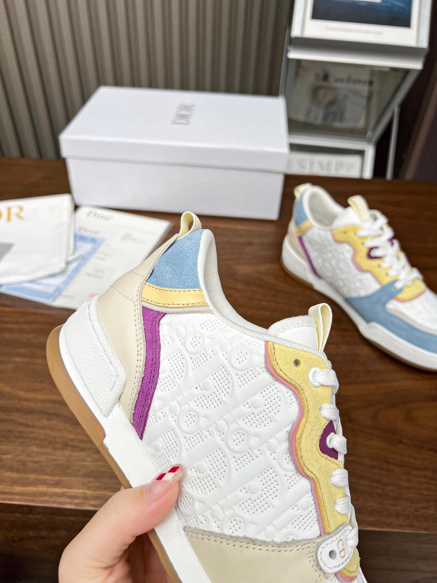 CD One Sneaker White Beige Mix Blue Yellow Oblique Perforated Suede And Calfskin