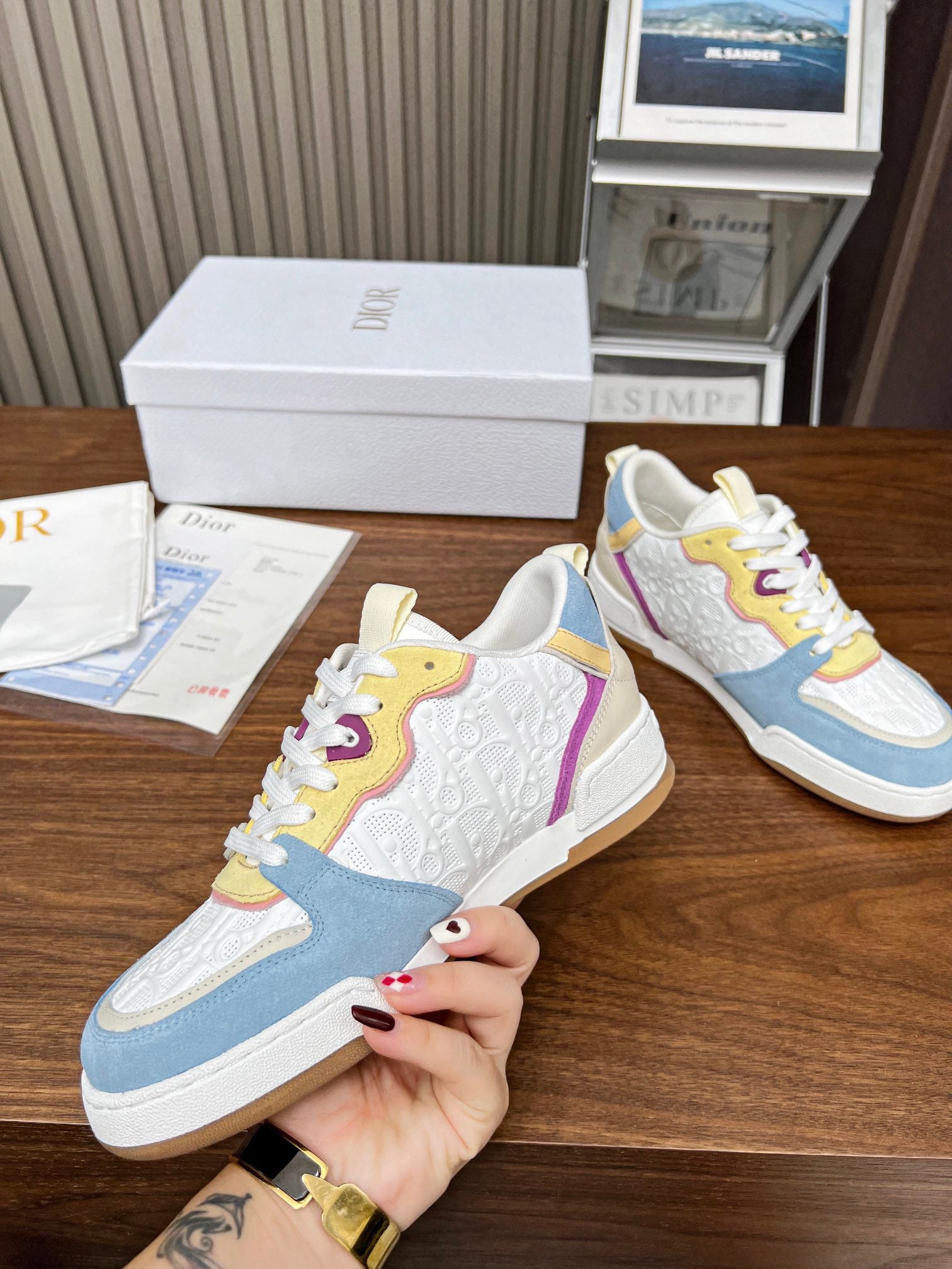 CD One Sneaker White Beige Mix Blue Yellow Oblique Perforated Suede And Calfskin