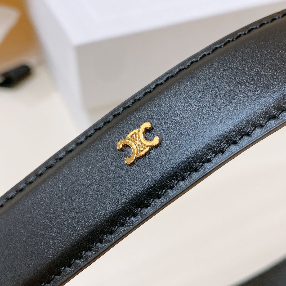 CEL 25mm Gold Triomphe Belt Black Cowhide 176682
