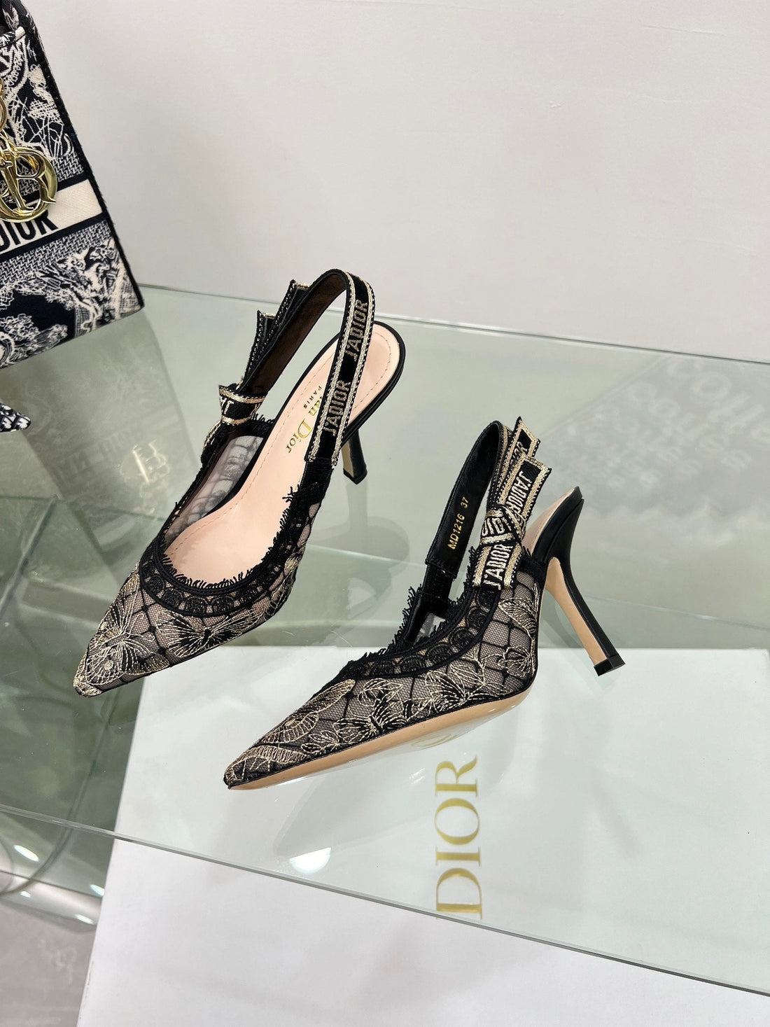J'Adior Slingback Pump 95mm In Black Lace Fabric  100837