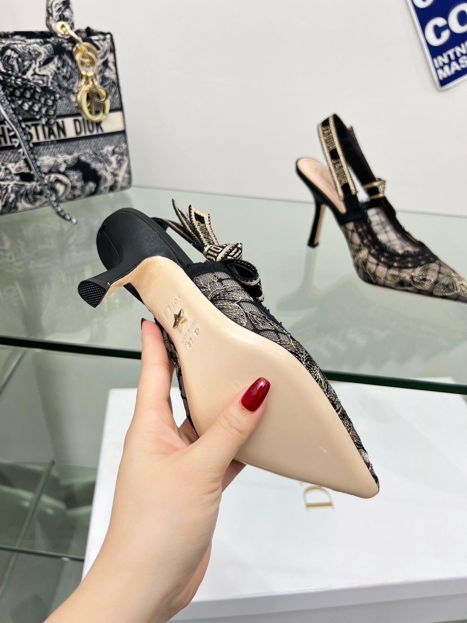 J'Adior Slingback Pump 95mm In Black Lace Fabric  100837