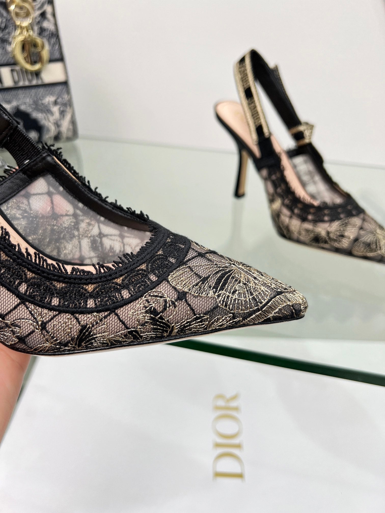 J'Adior Slingback Pump 95mm In Black Lace Fabric  100837