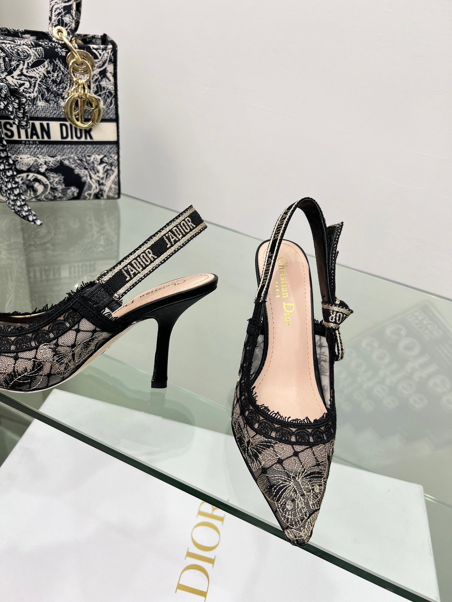 J'Adior Slingback Pump 95mm In Black Lace Fabric  100837