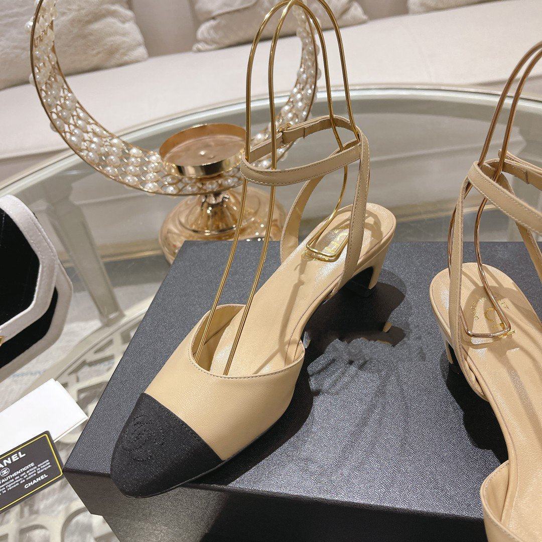 high slingbacks beige black lambskin grosgrain