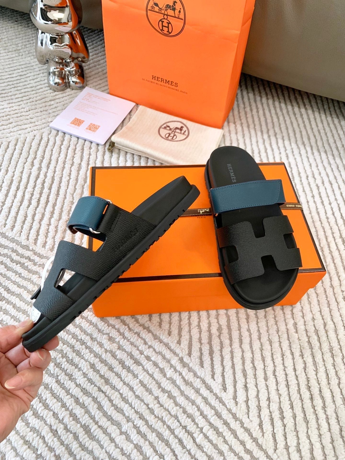 HM Chypre Sandal Black Mix Blue Navy Cowhide  963517