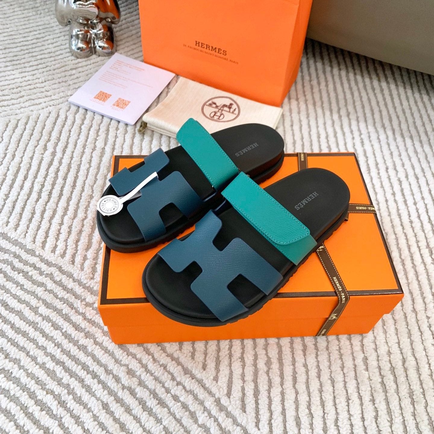 HM Chypre Sandal Dark Jade Green Mix Blue Navy Cowhide 963518