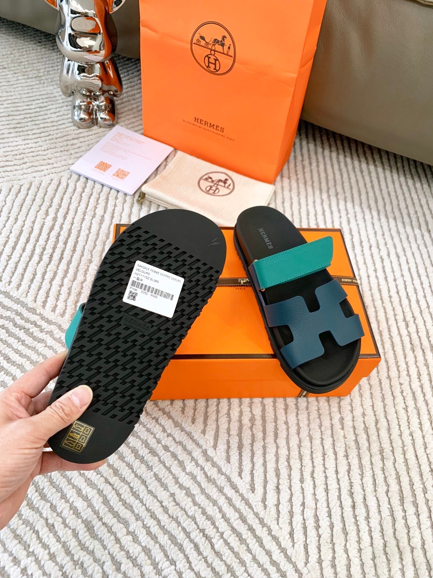HM Chypre Sandal Dark Jade Green Mix Blue Navy Cowhide 963518