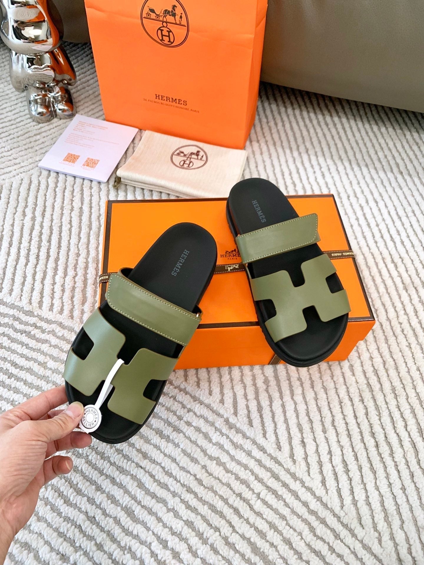 HM Chypre Sandal Khaki Green Mix Black Leather 963528