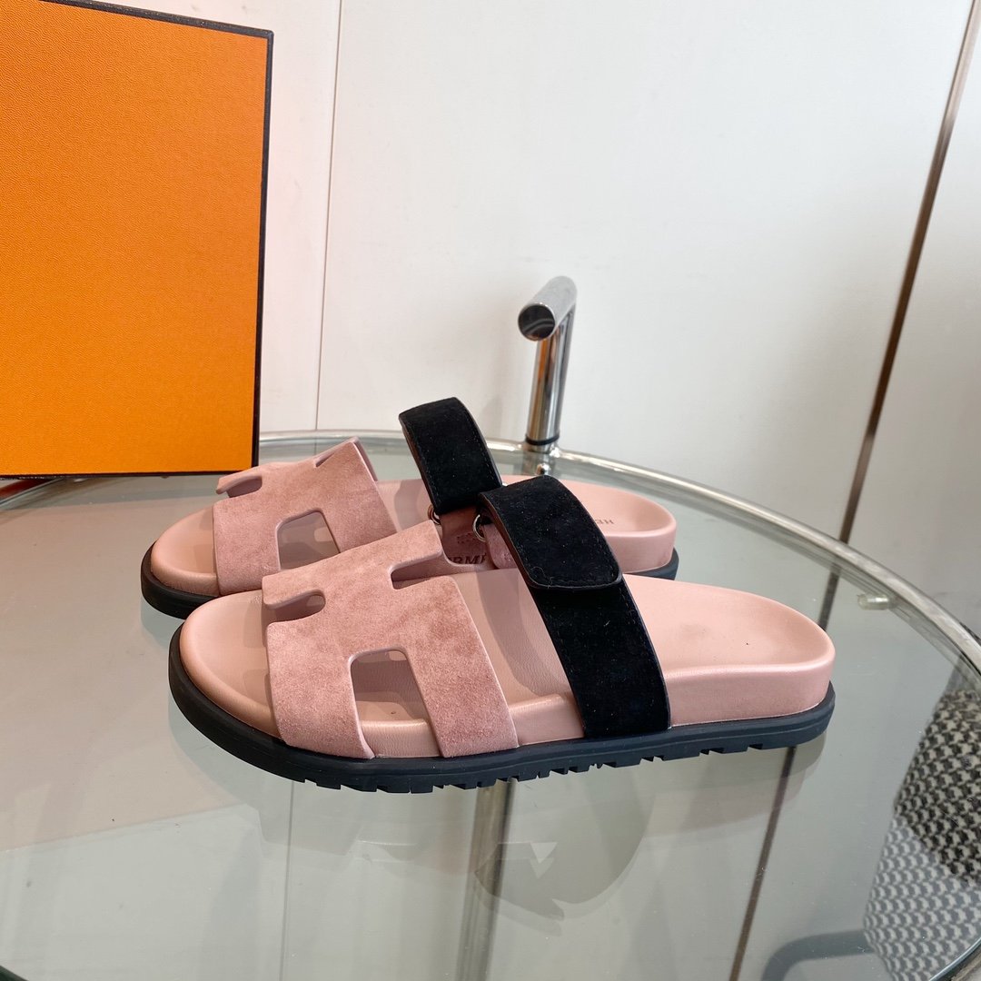 Chypre Sandal Suede Pink Chapas / Black