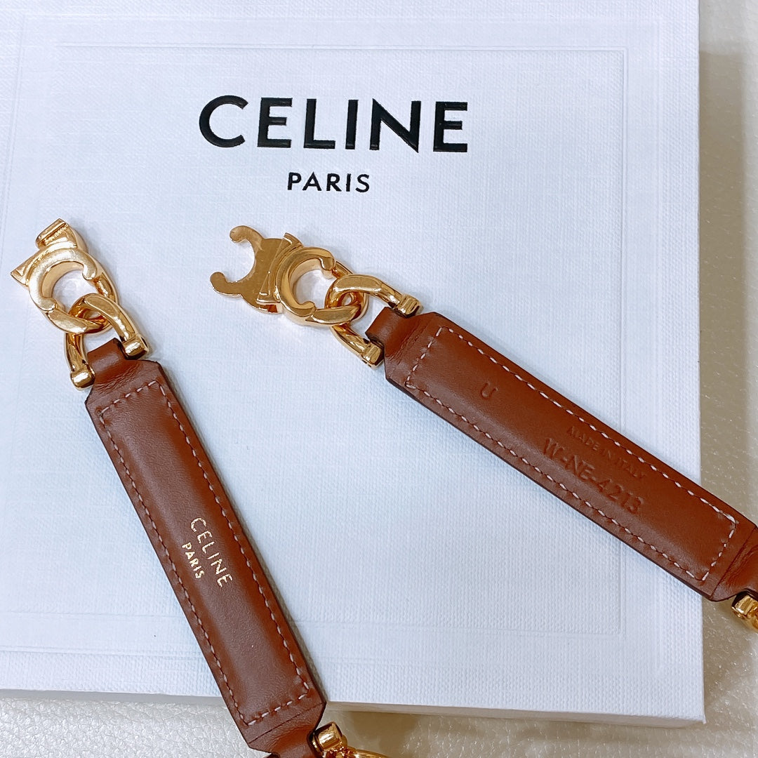 CL SMALL 18 MM GOURMETTE TRIOMPHE ADJUSTABLE BELT IN BRONZE BROWN LEATHER GOLD HARDWARE