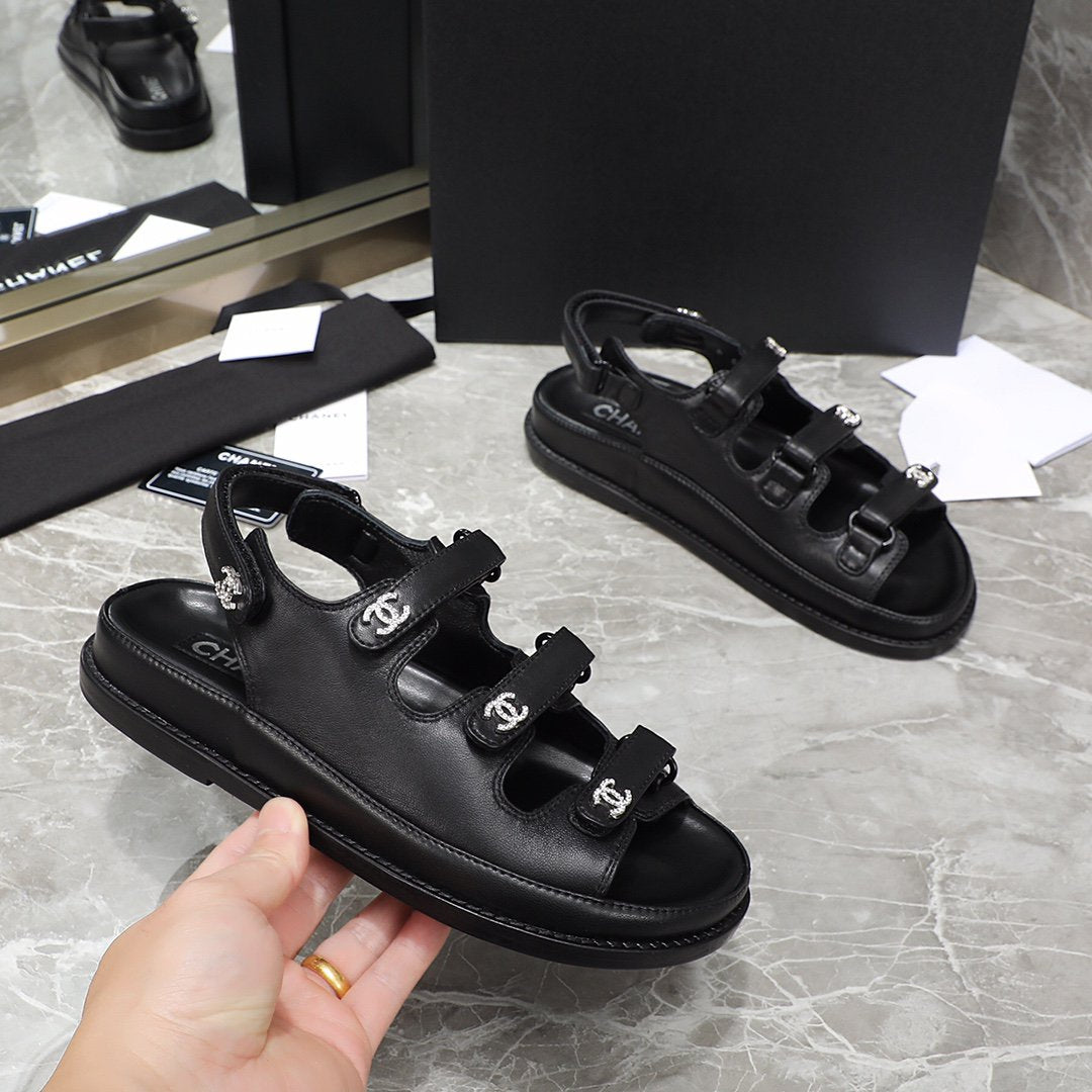 dad sandal black calfskin silver cc