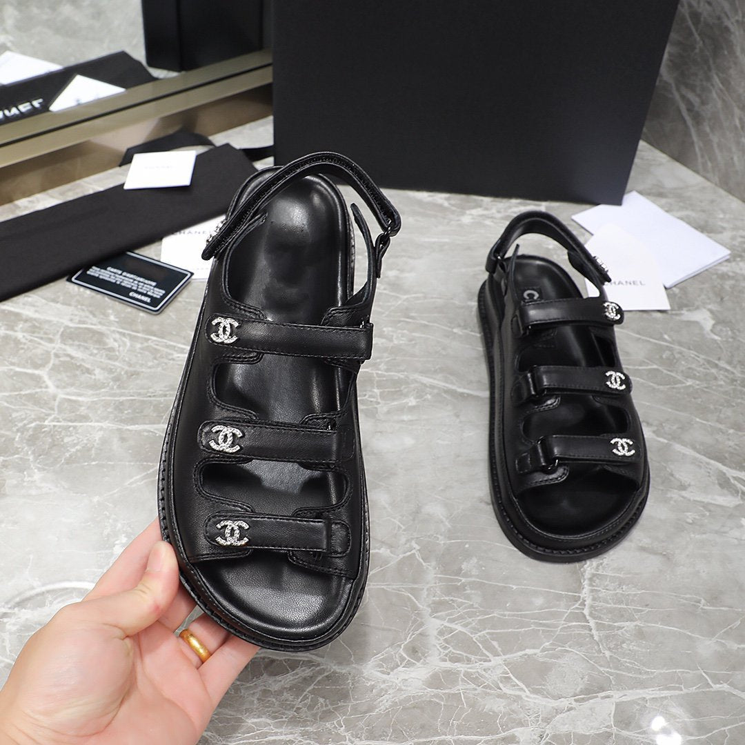 dad sandal black calfskin silver cc