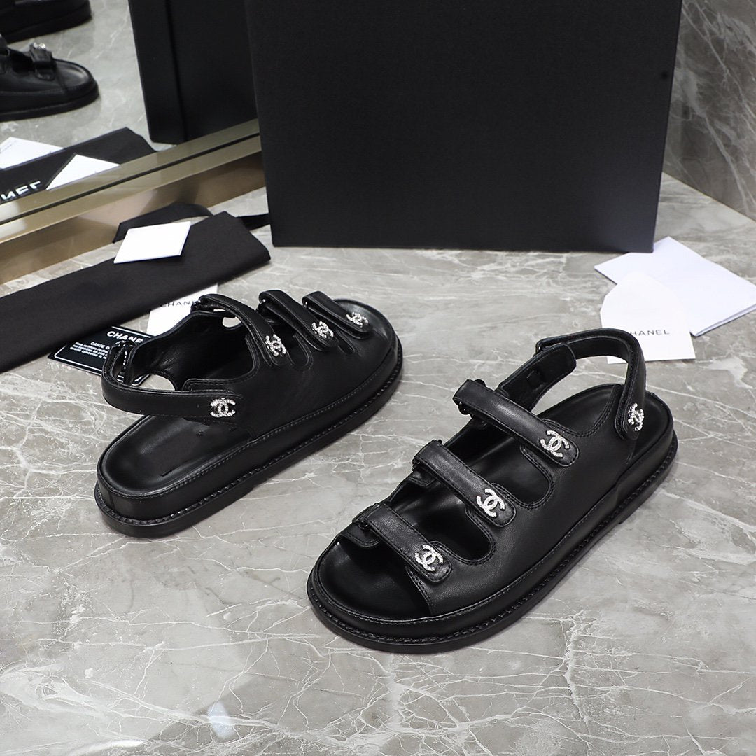 dad sandal black calfskin silver cc