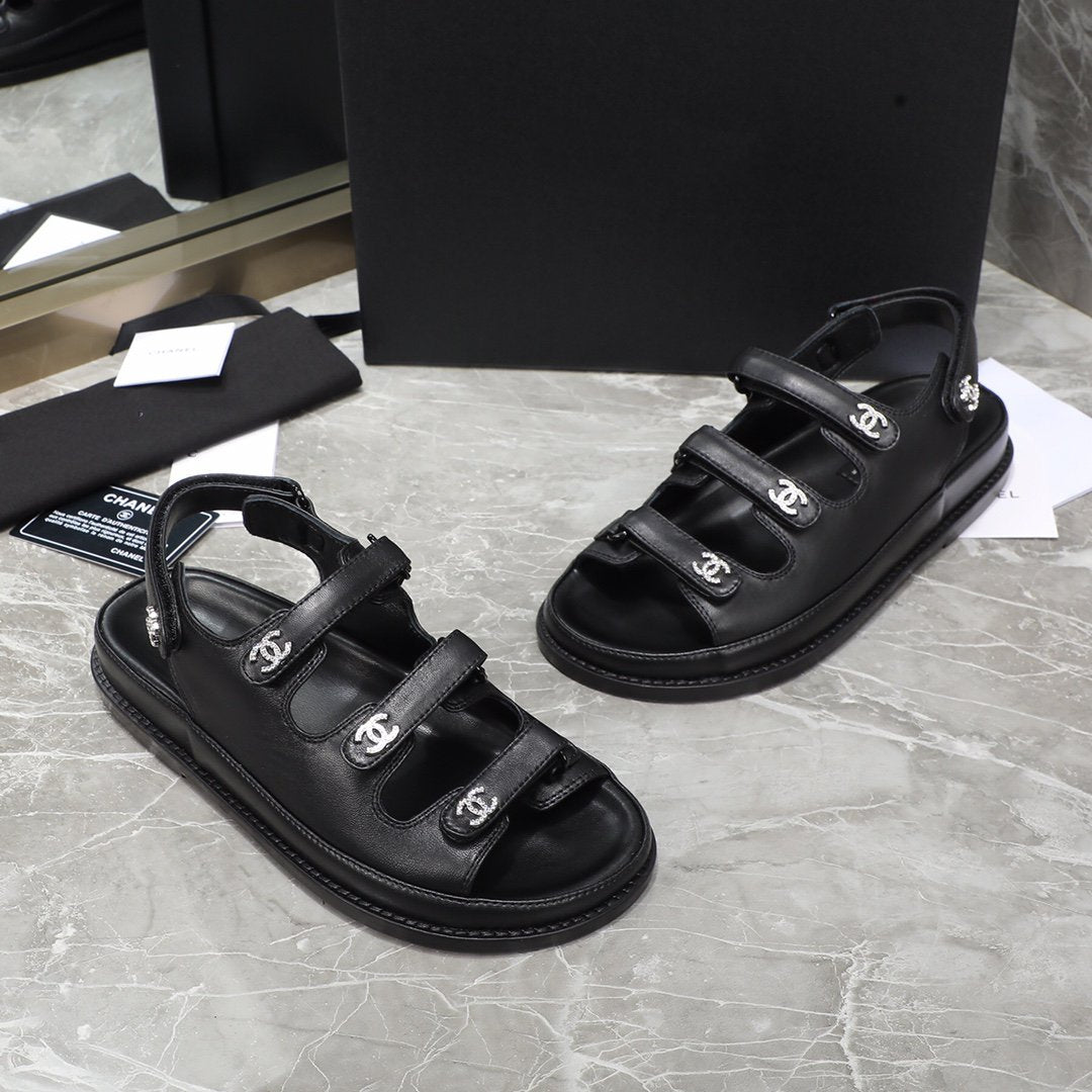dad sandal black calfskin silver cc