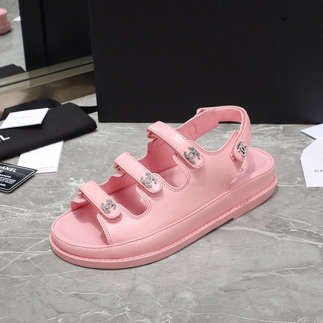 dad sandal pink calfskin silver cc