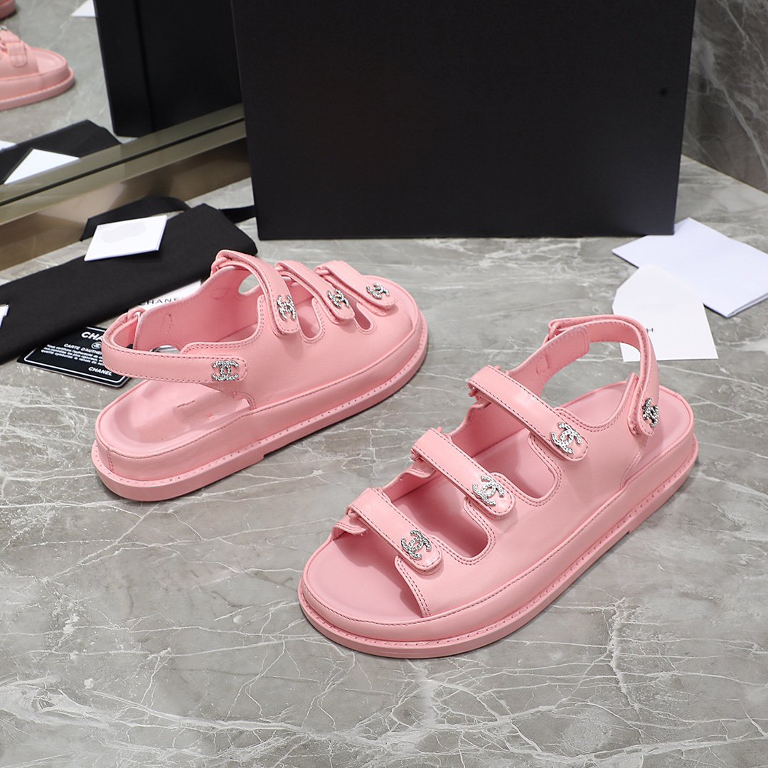 dad sandal pink calfskin silver cc