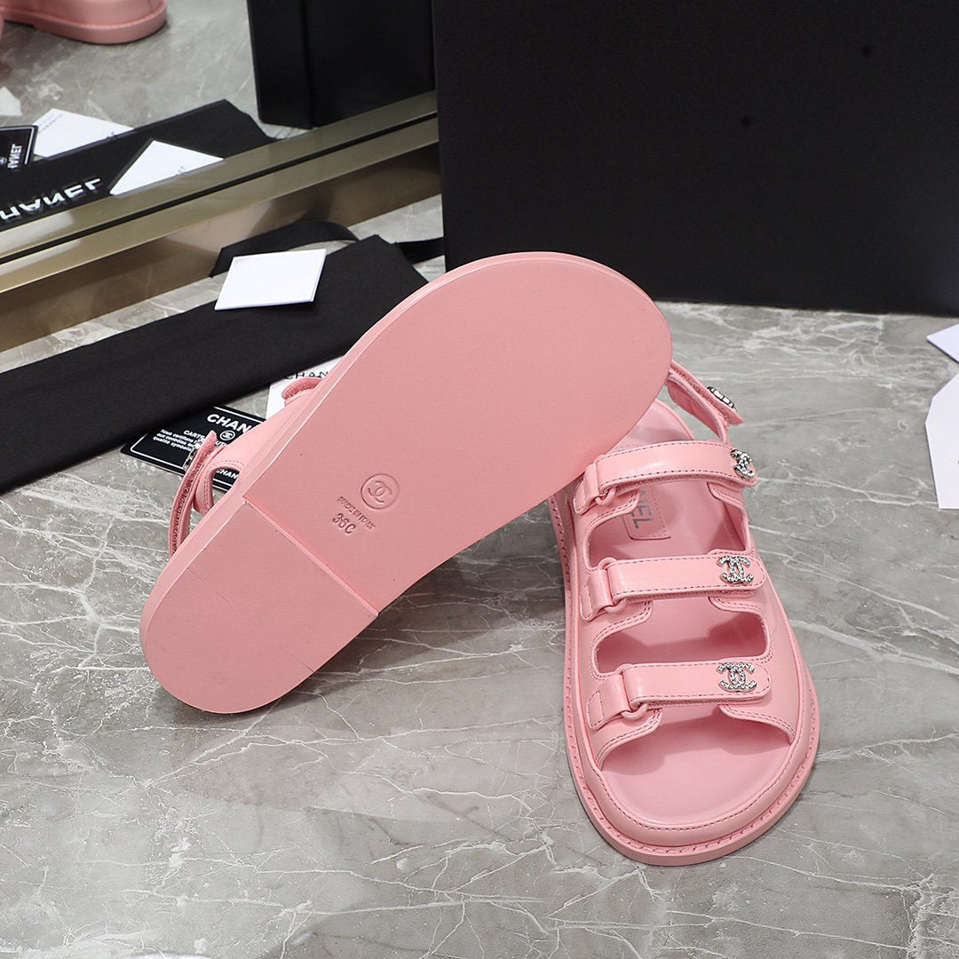 dad sandal pink calfskin silver cc