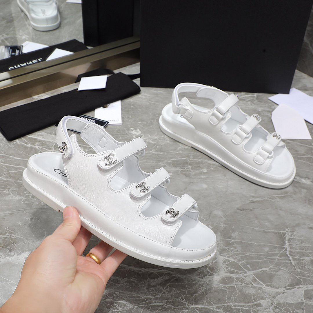 dad sandal white calfskin silver cc