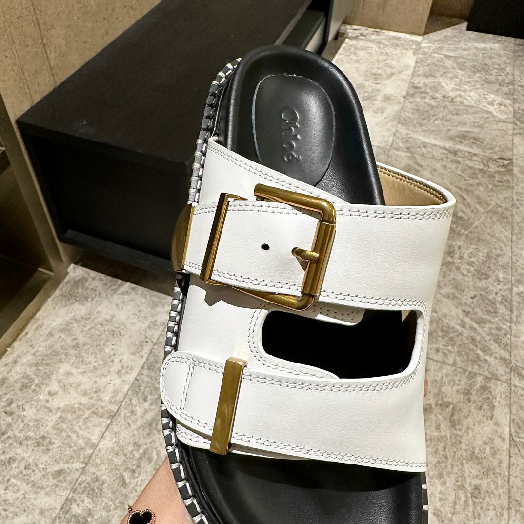 CHLOE DAD SANDALS IN WHITE CALFSKIN WITH GOLD HARDWARE