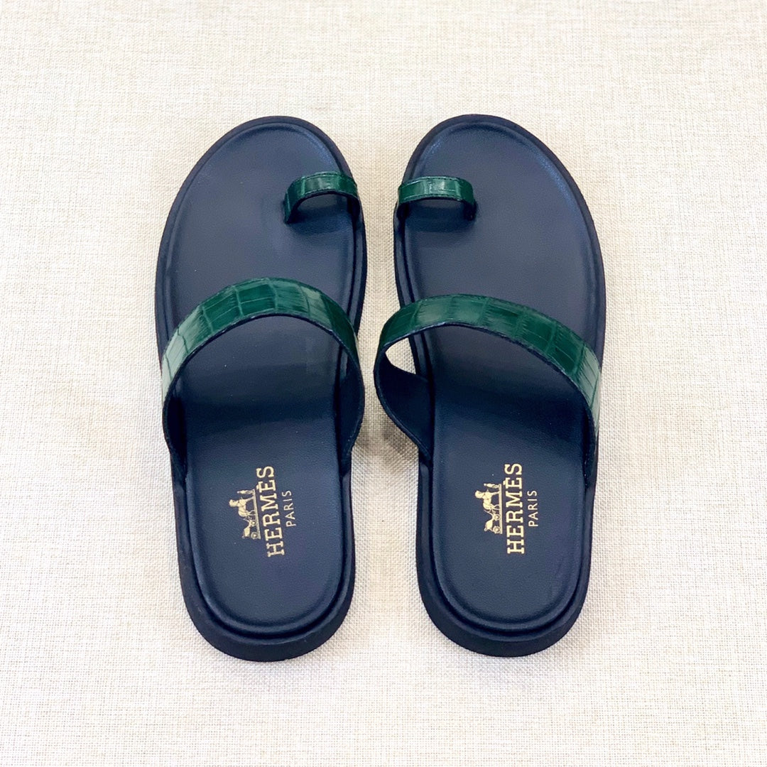 HM Men's Open-toe Sandals Green Rubber Sheepskin 561658