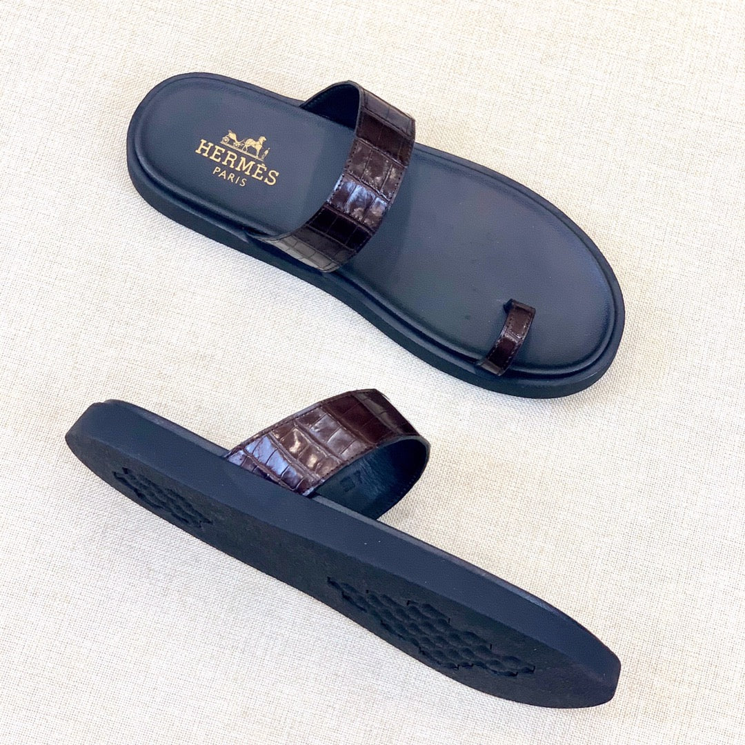 HM Men's Open-toe Sandals Brown Rubber  Sheepskin 561659