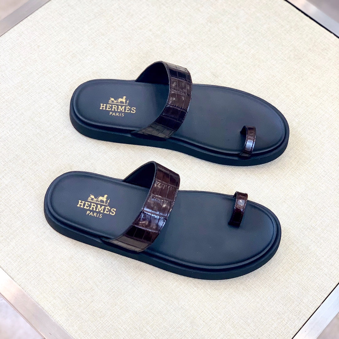 HM Men's Open-toe Sandals Brown Rubber  Sheepskin 561659