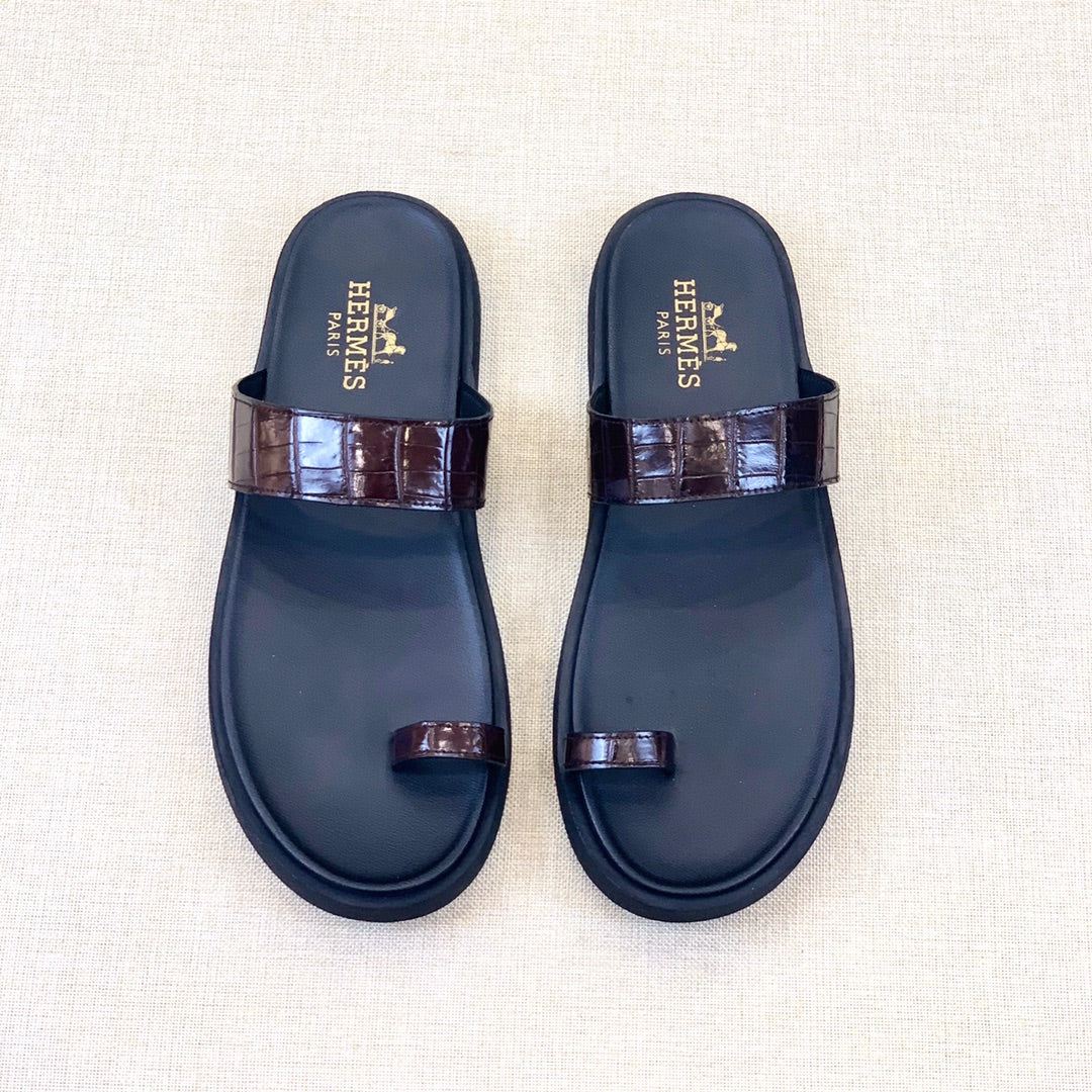 HM Men's Open-toe Sandals Brown Rubber  Sheepskin 561659