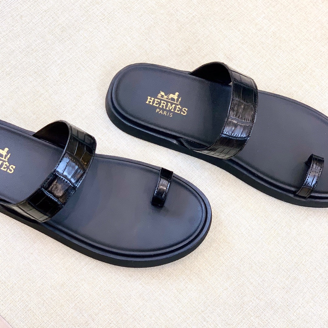 HM Men's Open-toe Sandals Black Rubber Sheepskin 561660