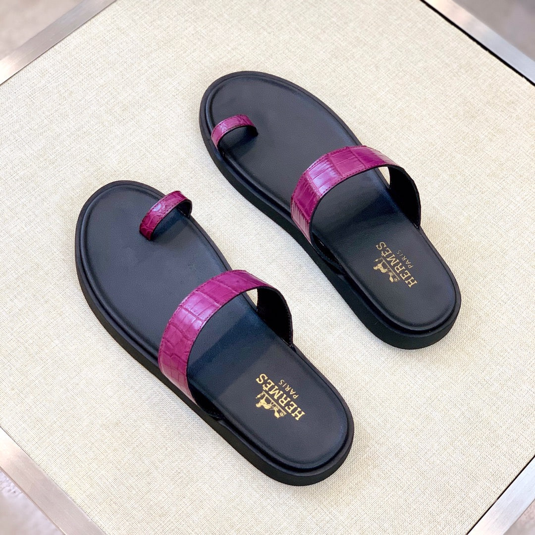 HM Men's Open-toe Sandals Pink Rubber Sheepskin 561661