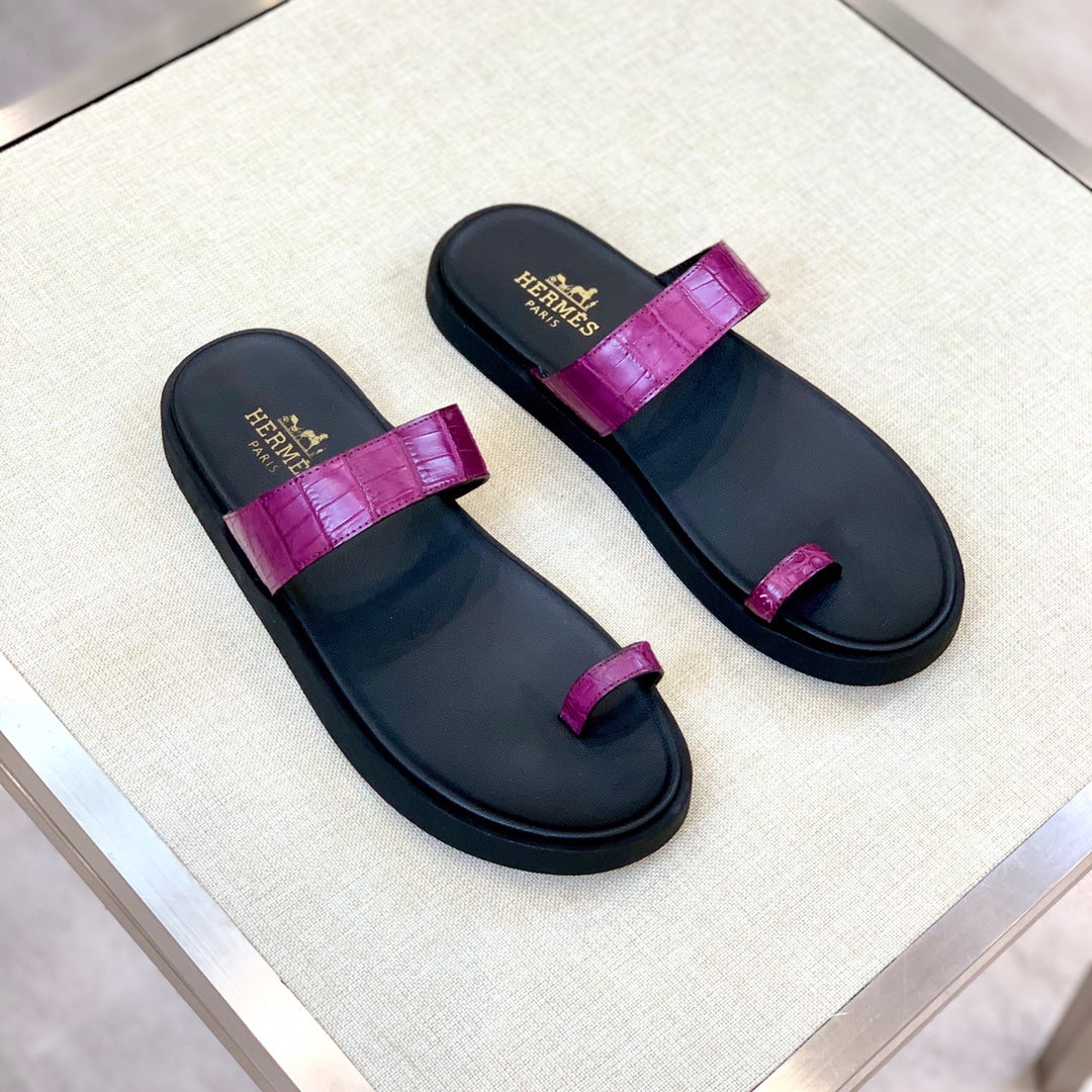 HM Men's Open-toe Sandals Pink Rubber Sheepskin 561661