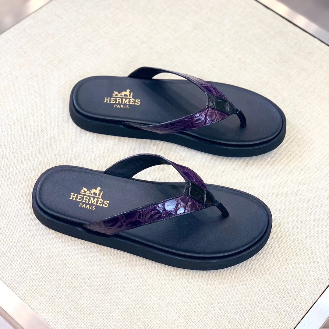 HM Men's Thong Sandals Purple Rubber Sheepskin 561663